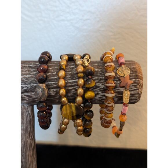 Lot of Five Brown Stone Theme Bracelets - Picture 3 of 5